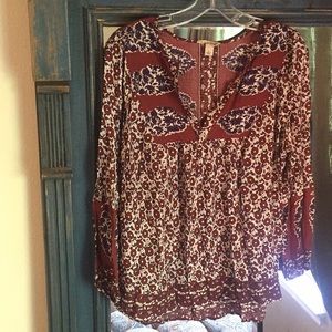 Lucky Brand Red and White Floral Blouse